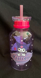 Kuromi Glass Water Bottle Straw San Rio Purple Pink 6 1/2 Inches - Picture 1 of 4