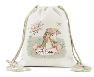Personalised Drawstring Bag, Girls Horse Head, Pony School PE Dance Bag Book Bag - Picture 1 of 2