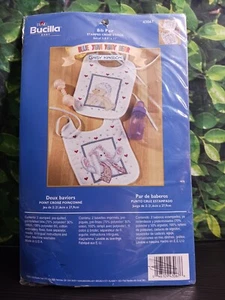 Daisy Kingdom Blue Jean Teddy Baby Bibs KIT Stamped Cross Stitch Duck Bunny - Picture 1 of 12