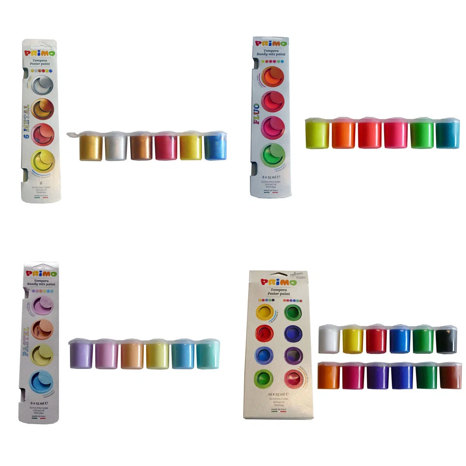 MOROCOLOR Primo Temperafarbe in 6/12er je 25ml Farbkombis (Metall, Neon, Pastel, Standard)
