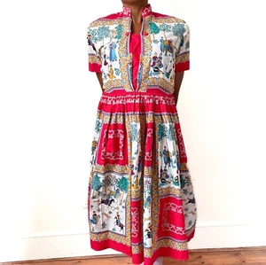 1950s Vintage Cotton Day Dress - Novelty Print Eastern Scene - M / UK 12 - Bild 1 von 11