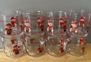 Tienshan 8 Teddy Bear Santa mugs cups drummer boy 8 oz Christmas glass 4" - Picture 1 of 3