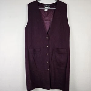 Vintage 80s Sag Harbor Midi Dress Vest 100% Wool Sleeveless Burgundy Size 14.A60 - Picture 1 of 13