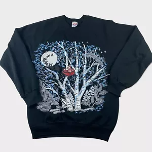 Vintage 90s Anvil Christmas Sweatshirt Womens M Puff Glitter Santa USA - Picture 1 of 4