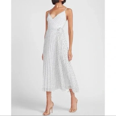 Maxi Vestido Express Blanco Con Negro Suizo Lunares Envolvente Delantero Talla L Foto 1 de 4