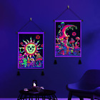 Leofanger Pack of 2 Blacklight Sun and Moon Tapestry UV Reactive Skull Floral Ta