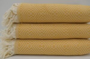 Pure Organic Cotton Turkish Yellow Throw Aztec King Blanket