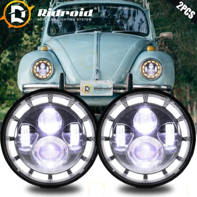 Par de faros proyectores LED de 7 pulgadas anillo halo DRL y giro para VW Beetle 1950-1979 Foto 1 de 4