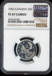 Canadá 1963 25 centavos plata 25C NGC PL67 camafeo MAC mejor calidad - Imagen 1 de 2