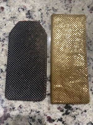 Cartera sin asas vintage de malla metálica dorada de lujo con garra y bolsa metálica oscura para gafas Foto 1 de 4