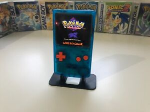Gameboy Colour with Backlit IPS Q5 Screen Mod Custom Clear Blue Shell Orange IPS