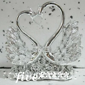 Par Grande Italiano CISNE PLATEADO Romany Diamante Cisnes Estante Cuidador Adorno Nuevo - Imagen 1 de 1