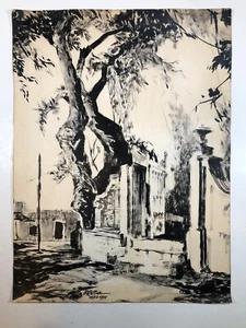 Romeo Tabuena Vintage Quadro Originale Inchiostro su Carta Firmato & Datato Messico 1955 - Foto 1 di 7
