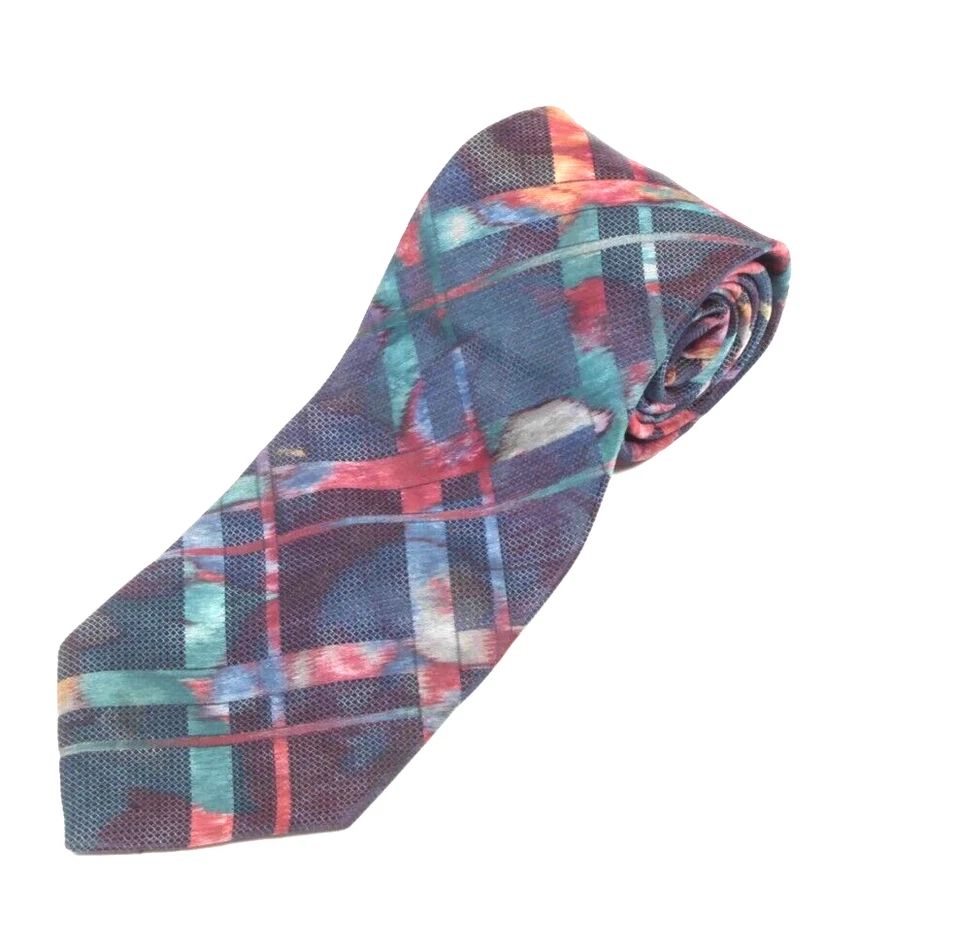 Corbata de cuello vintage para hombre OSCAR DE LA RENTA STUDIO arco iris a cuadros Foto 1 de 3