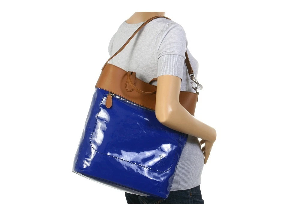 Новый BALLY Macy синий патент коричневый кожаный сумка с короткими ручками наплечный ремень сумка Дамская сумка сумка - Изображение 1 из 4