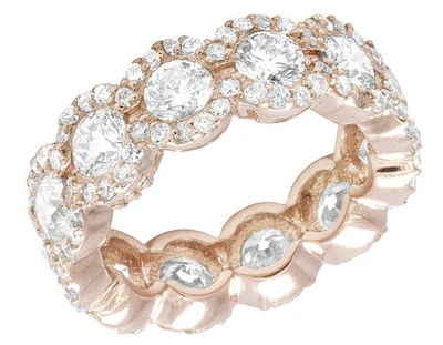 Anel feminino ouro rosa 14K diamante real halo cluster pulseira eternidade 3 1/2 CT 7MM - Imagem 1 de 4