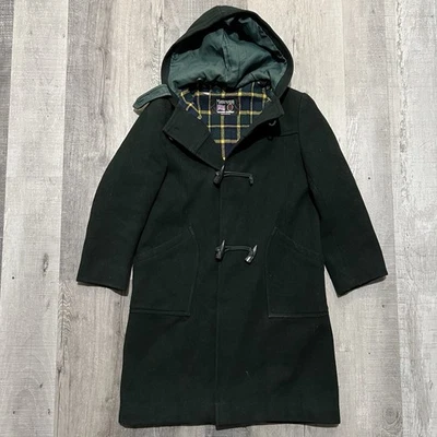 Abrigo de Lona de Lana Marmair Hecho en Inglaterra Verde Forrado a Cuadros Cierre de Palanca Años 80 Foto 1 de 4