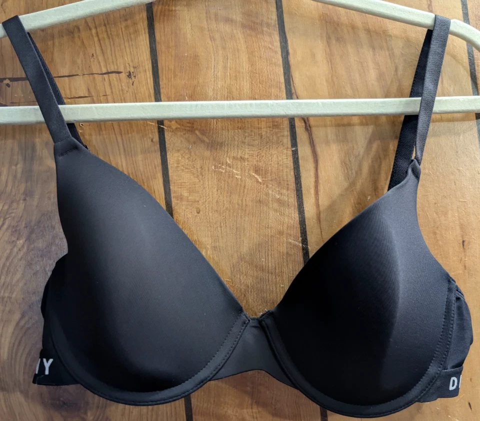 Sujetador con aros DKNY DK4957 negro blanco camiseta sujetador 36B logotipo acolchado cierre trasero Foto 1 de 4