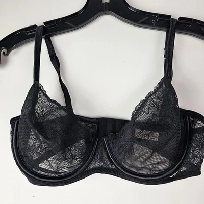 Victoria Secret 34D Negro Sin Forro Demi Sujetador Encaje Malla Con Aros Lencería Transparente Foto 1 de 4