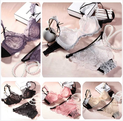 Conjunto de sujetador transparente ligero para mujer ropa interior ultra delgada BCD conjunto de calzoncillos transparentes Foto 1 de 4