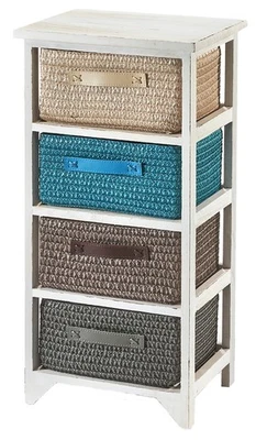 Holzregal Kommode Schränkchen weiß white washed mit 4 Schubfächer aus Polyester - Bild 1 von 4