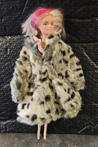 Faux Fur Fluffy Grey/Black Animal Print Winter Coat Made For Fashion Dolls - Picture 1 of 7