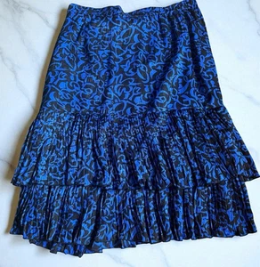 Vintage Silk Skirt Midi Black Blue Floral Long Full Secretary 80s 90s Size 14 - Bild 1 von 7