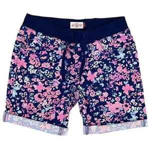 So Girls 10 Sateen Shorts Blue Floral Ribbed Elastic Waist - Picture 1 of 4