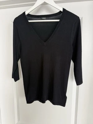 Suéter Pullover La Perla Negro Seda Mangas 3/4 Cuello en V Tejido Fino Talla 48 M/L Foto 1 de 4