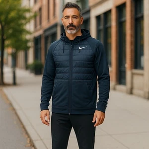 Chaqueta con Capucha Nike Para Hombre Negra Relleno Sintético Cremallera Completa Pequeña - Imagen 1 de 12