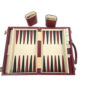 Vintage Backgammon Kunstleder Reiseset komplett mit Würfeln & Chips - Bild 1 von 5