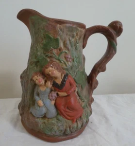 Keramik Wasserkrug Viktorianisch Verziert Braun Pottery Vintage Antik BM Art Lady - Bild 1 von 19