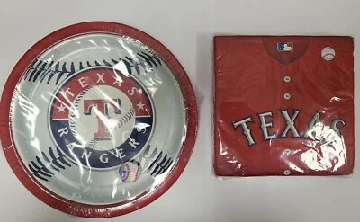 AMSCAN Texas Rangers Baseball Party Plate and Napkin Bundle Serves 16
