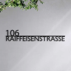 Hausnummer mit Straßenname - Edelstahl, Anthrazit, Schwarz-Inklusive Befestigung - Bild 1 von 7