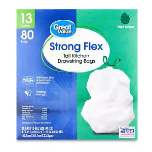 Strong Flex 13 Gallon Tall Kitchen Drawstring Bags, Mint Scent, 80 Count - Picture 1 of 17