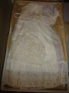 Vintage Little Folks White w/ Beige Lace Christening Dress, slip and Bib NOS - Picture 1 of 6