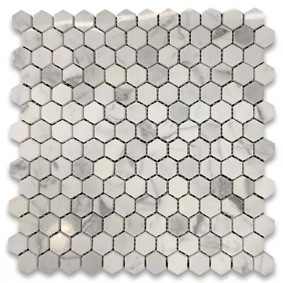 L31XP 1" Hexagon Statuary Statuario White Italian Marble Mosaic Tile Polish - Image 1 of 4