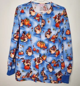 Cherokee Medical Uniform Scrub Jacket Thanksgiving Blue Women's XS - Picture 1 of 5
