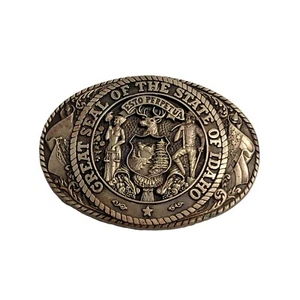 Vintage 80's Tony Lama Great Seal of the State of Idaho Solid Brass Belt Buckle - Picture 1 of 4