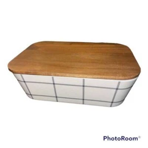 Hearth Hand Magnolia 45oz Grid Pattern Melamine Bento Food Storage Box Wood lid - Picture 1 of 6