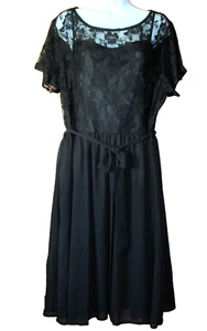 Nemidor Plus sz 18 Scoop Neck Short Sleeve Lace Cocktail Party Midi Dress Black - Picture 1 of 13