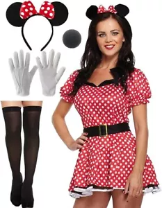 Adult Women Polka Ladies Minnie Mouse Fancy Dress Hen Night Party Costumes Kit - Picture 1 of 6