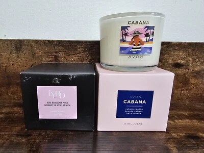 Avon Lyrd Candle Violet & Birch Scented 3-wick 11 oz Glass Jar, & Cabana Candle - Image 1 of 4