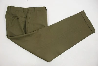 Pantalones de vestir Canali Italia para hombre frente plano sarga tostada 100 % lana 33 W Foto 1 de 4