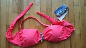 ASOS South Beach Faye Bandeau Bikini Top With Jewel Parrot Nectarine orange SZ 6 - Picture 1 of 4