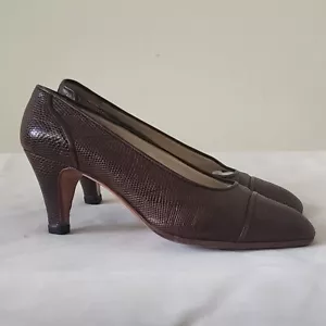 Chanel Brown Vintage 80's Lizard Embossed Classic Leather Pumps Shoes 5.5 - Picture 1 of 11