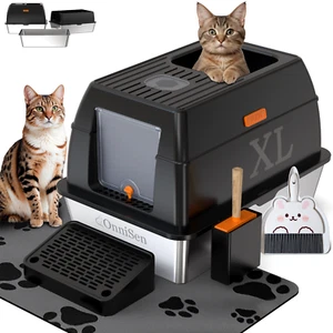Stainless Steel Litter Box with Lid, 36L- Semi-Enclosed or Enclosed Option - Picture 1 of 8
