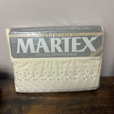 Vintage Martex Eylet Wynnewood Ecru Cream Twin Sheet Set 180 TC  Cotton Blend - Image 1 of 3