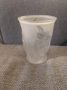 Antique Vintage Barolac Glass Frosted Relief Flower Vase 5" - Picture 1 of 1