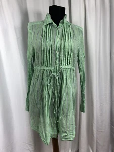 ZARA Cotton Light Stripe Drawstring Waist Safari Button Fold Long Sleeve Top - S - Picture 1 of 9